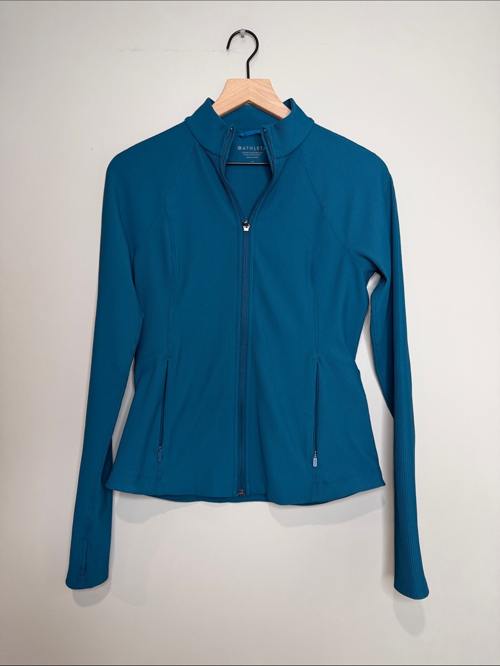 Athleta Salutation Ribbed Jacket Teal Medium